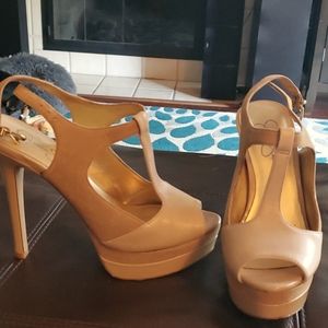 Jessica Simpson tan leather/suede strappy heels
